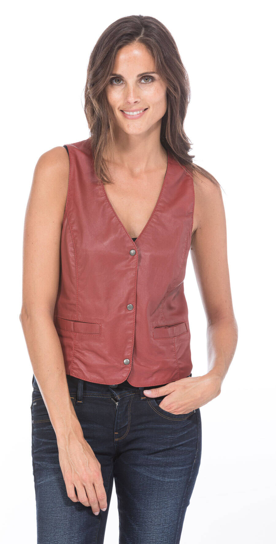 gilet en cuir d'agneau rouge sans manches lady (1)