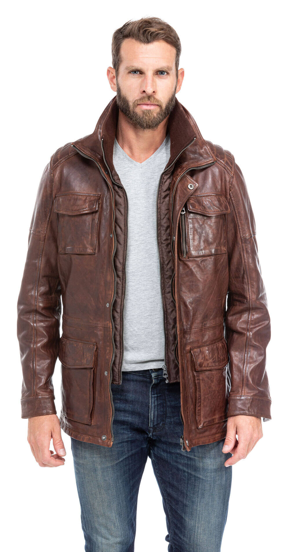 veste cuir homme agneau dark cognac 101284 style saharienne (1)