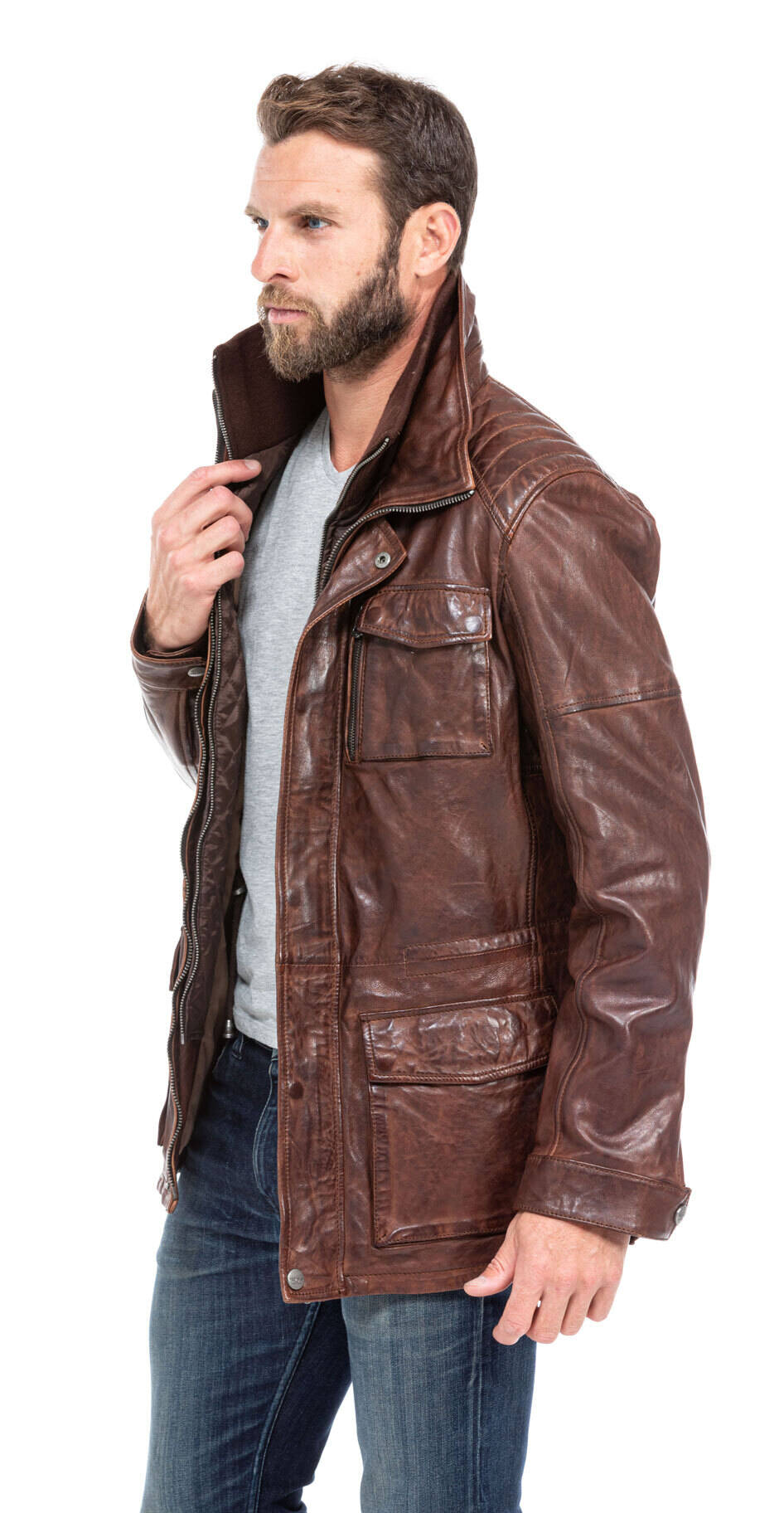 veste cuir homme agneau dark cognac 101284 style saharienne (3)