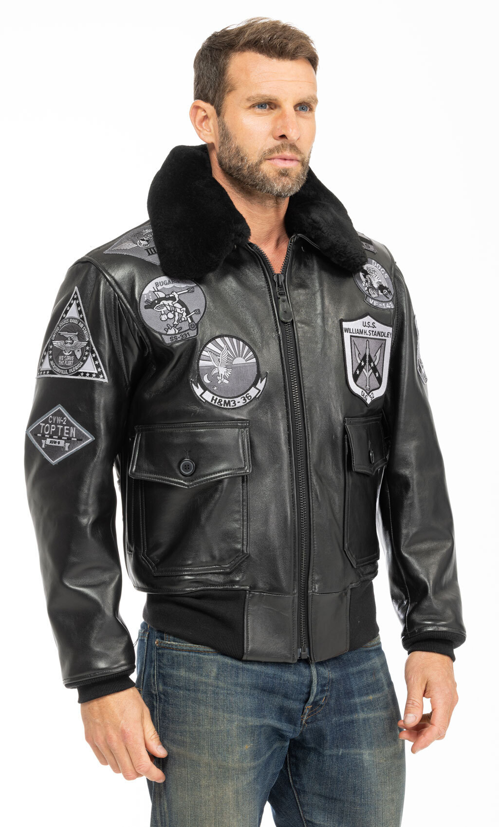 blouson cuir homme Cockpit Usa aviateur Z21W106-NOIR-3660